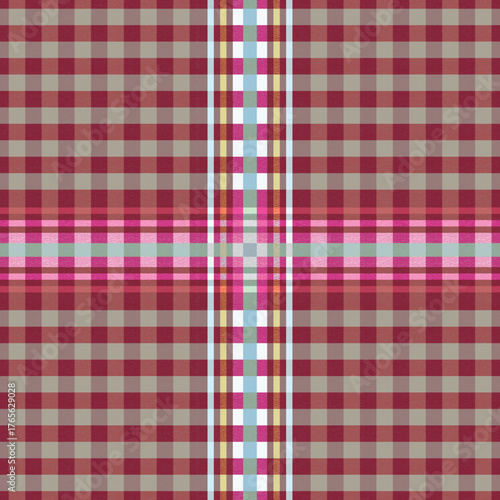 A red checkered fabric pattern with pink accents, creating a warm and classic look. Perfect for textile design, backgrounds, fashion, and decorative graphic projects.