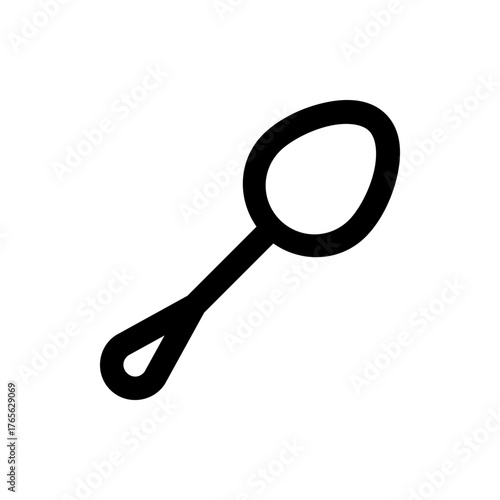 Illustration of a simple black outline of a spoon with a rounded bowl and handle on a white background