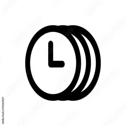 Illustration of three overlapping circular clocks with a single hand indicating the time in black and white