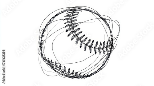 Continuous Line Baseball. Single Line Drawing of Baseball on White Background