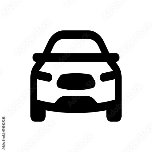 Front view of a stylized black car icon with rounded edges and simple design representing transportation vehicle