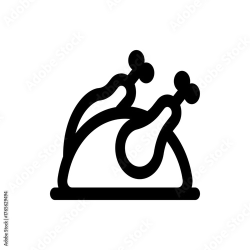 Illustration of a cooked turkey with drumsticks on a platter presented in a simple black and white style