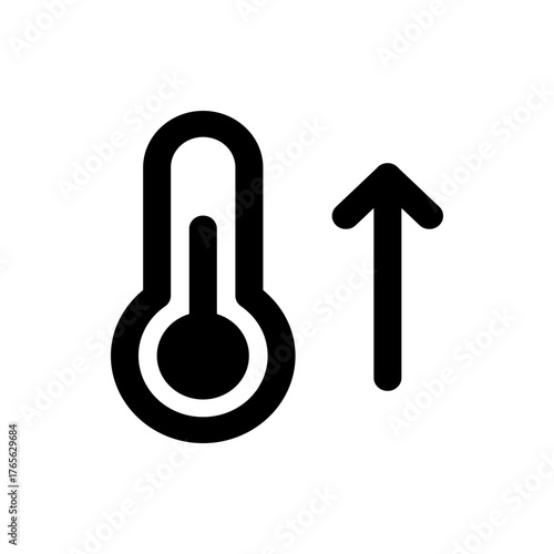 Illustration of a thermometer with a bulb and an arrow pointing upwards indicating a rise in temperature