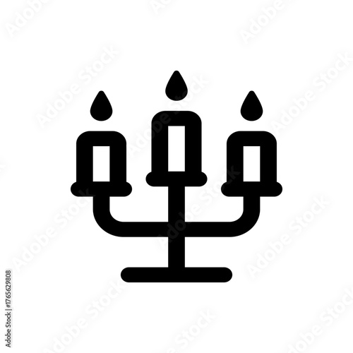 Illustration of a black candelabra with three candles and flames on a white background in a simple style