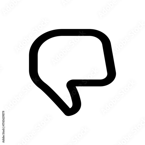 Illustration of a simple black thumbs down icon with rounded edges on a white background showing disapproval