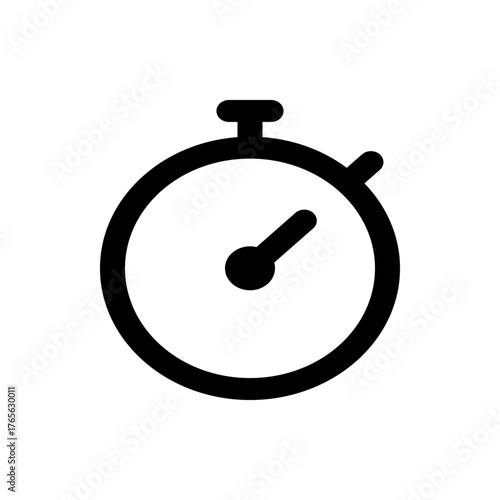 Illustration of a simple black clock icon with hands indicating time against a white background plain view