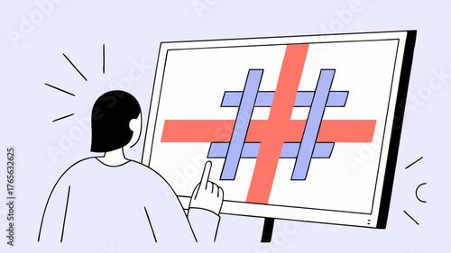 A person standing in front of a large screen displaying a trending hashtag symbolizing realtime engagement and awarenessraising efforts.