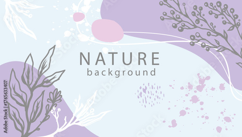 Background Template with botanical leaves and Organic shapes for banner, poster, social media and print