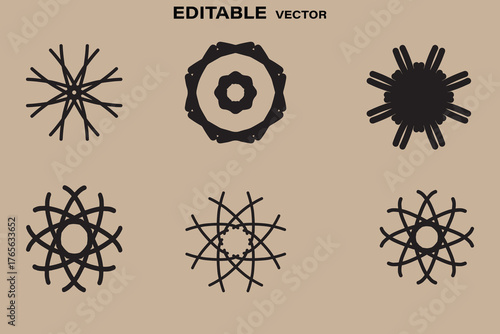 Collection of six unique geometric mandala style decorative elements