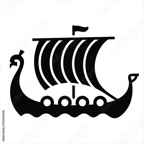 Ancient Viking Longship Silhouette Maritime Symbol Iconic Norse Seafaring Vessel Vector