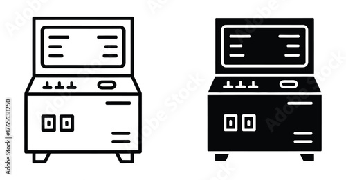 Arcade machine icon in flat line style representing retro gaming entertainment and classic video games ideal for gaming culture nostalgia and amusement concepts.