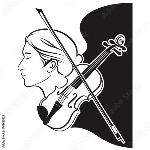 Elegant silhouette of a violinist with a violin, perfect for classical music art