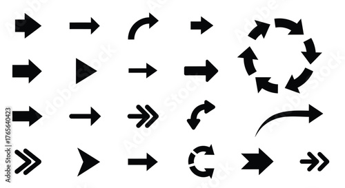 Collection of black directional arrows symbol navigation