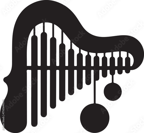 black silhouette of glockenspiel on white background, vector