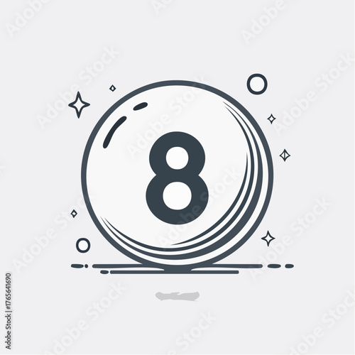 Stylish billiard 8 ball icon with sparkles. Pool ball vector outline