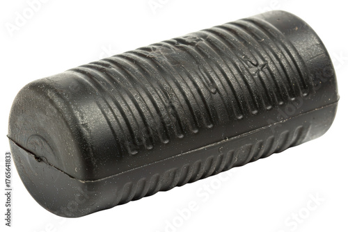 Black rubber handlebar grip with a ribbed texture for comfort on a transparent background