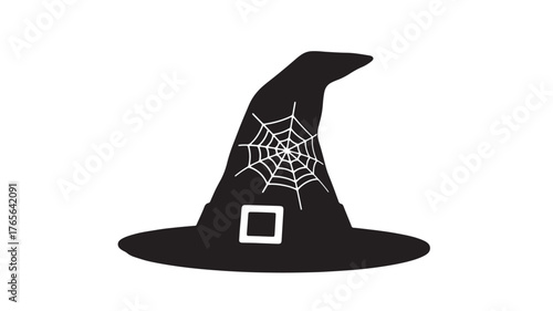 Black witch hat with spiderweb vector illustration for Halloween isolated on white backgro