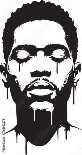 Monochromatic portrait of a man in contemplation with dripping g