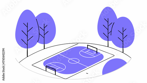 A recreational facility featuring fields for sports and outdoor activities designed with permeable surfaces to manage stormwater surrounded by trees and walking trails for an