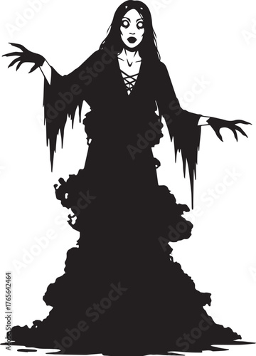 Ethereal phantom female figure looming with spectral presence ar