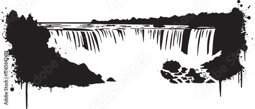 Striking Monochrome Illustration of a Majestic Waterfall with In