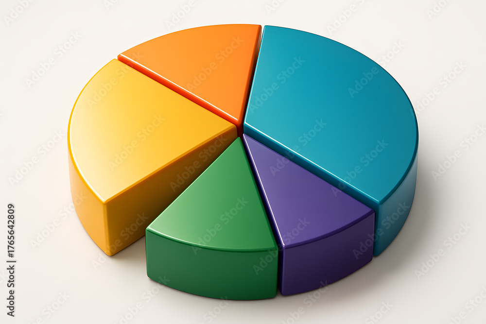 Fototapeta premium Colorful 3D Pie Chart Representing Data Segments and Proportional Analysis