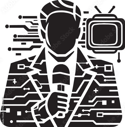 Conceptual Illustration of a News Reporter Representing Technolo