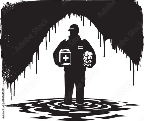 Abstract depiction of a worker delivering essential medical supp