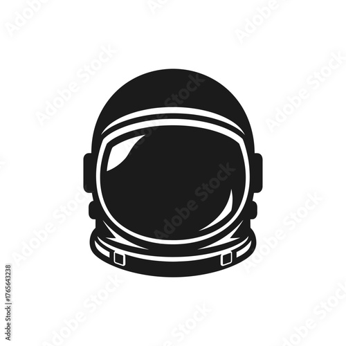 A simple black and white vector icon of an astronaut's space helmet isolated on a plain background.