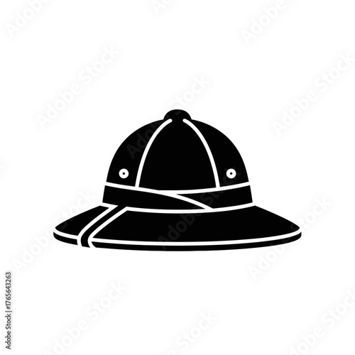A black silhouette of a pith helmet, also known as a safari helmet, commonly worn for sun protection.