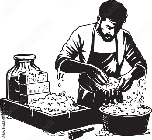 Artisan at work meticulously crafting handmade soap bars with tr