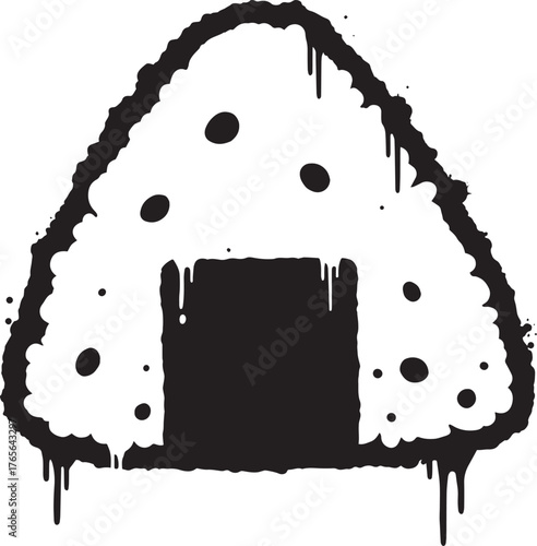 Monochrome onigiri rice ball graffiti illustration with paint dr