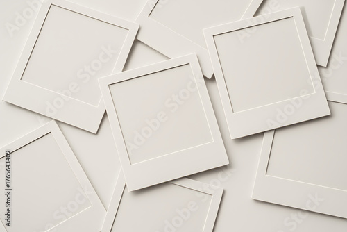 A Stack of Blank, Monochrome Polaroid Frames for Vintage Aesthetic Projects.