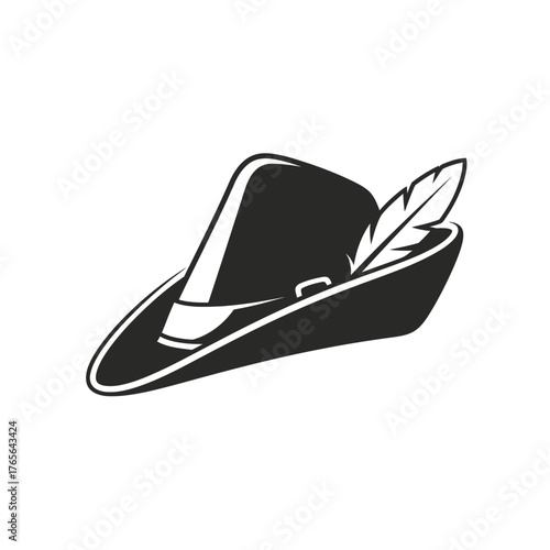A black silhouette icon of a traditional Tyrolean or Bavarian hat with a single feather, isolated on a white background.