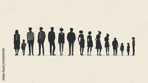 Diverse group of black human silhouettes representing generations, men, women, and children in a minimalist graphic style.