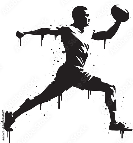 Dynamic sports illustration of a rugby player running with the b