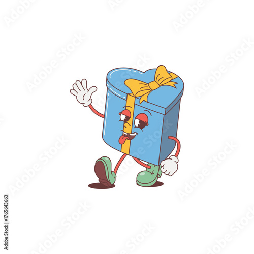 Retro groovy cartoon gift character.