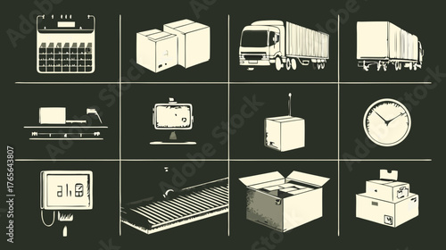 Logistics and Supply Chain Management Flat Vector Icons Set. Shipping, Delivery, Inventory, Transport, and Warehouse Concepts.