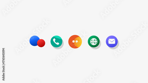 Vibrant vector icons for web and mobile interfaces: phone, internet, email, menu, and abstract interactive spheres