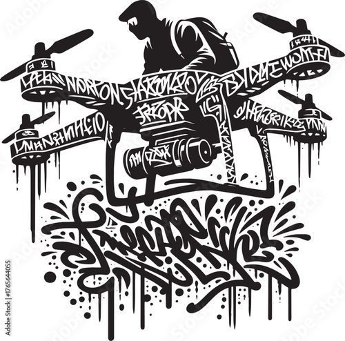 Creative Graffiti Art Depicting a Drone with a Pilot Silhouette