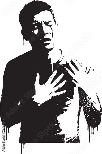 Expressive stencil art depicting a man in anguish with dripping