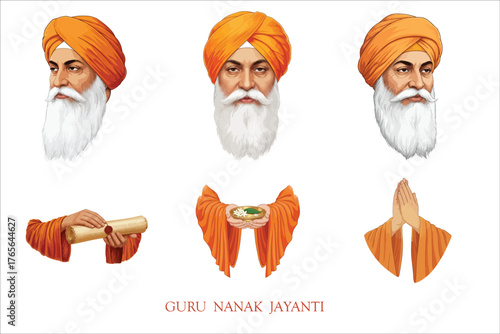 Guru Nanak Dev Ji Illustration – Sikh Spiritual Leader Portrait