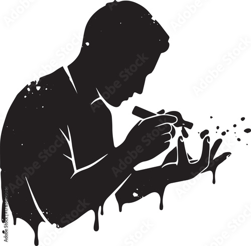 Silhouette illustration of a person meticulously cleaning small