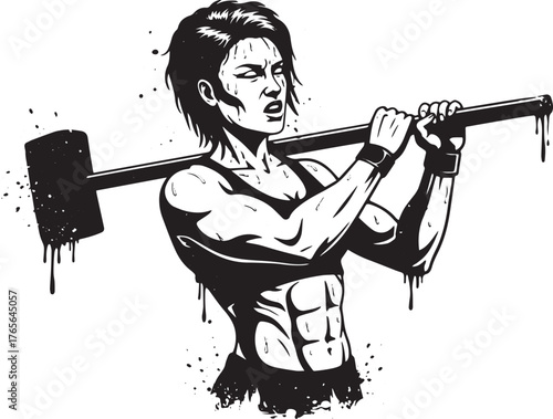 Intense monochrome illustration of a determined athlete lifting
