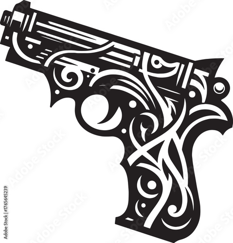 Intricate Black and White Vector Illustration of a Decorative Pi