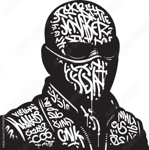 Intriguing Graffiti Art Portrait: A Black and White Illustration