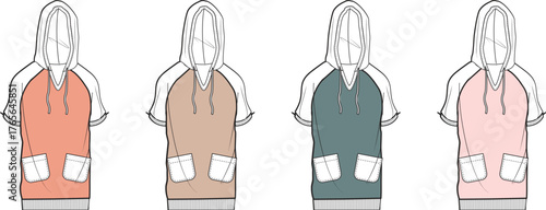 Hoodie Raglan Shirt with Pocket Design - Clothing Illustration