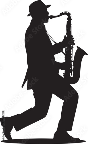 black silhouette of jazz saxophonist on white background, vector