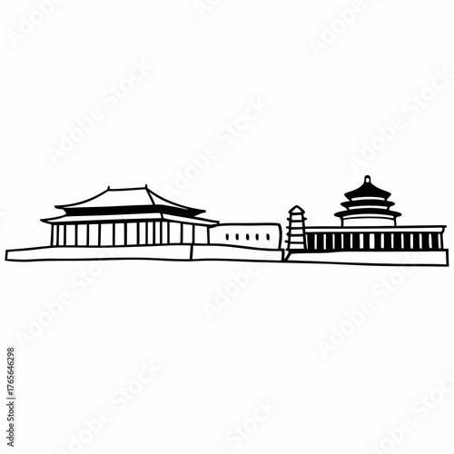 Illustration of the forbidden city and the temple of heaven in beijing china with a minimalist style