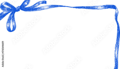 Classic blue bow and ribbon corner sketch. Vector detailed vector drawing for card frames, elegant packaging, decorative layouts.